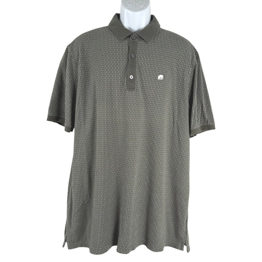 Banana Republic Polo Shirt 2XLT Short Sleeve Olive‎ Green White Printed TP-3631
